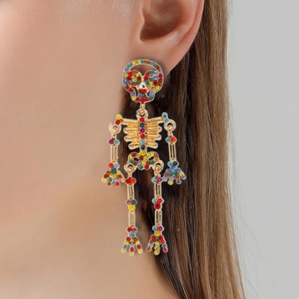 Skeleton Multicolor Rhinestone Earrings - Picture 2 of 6